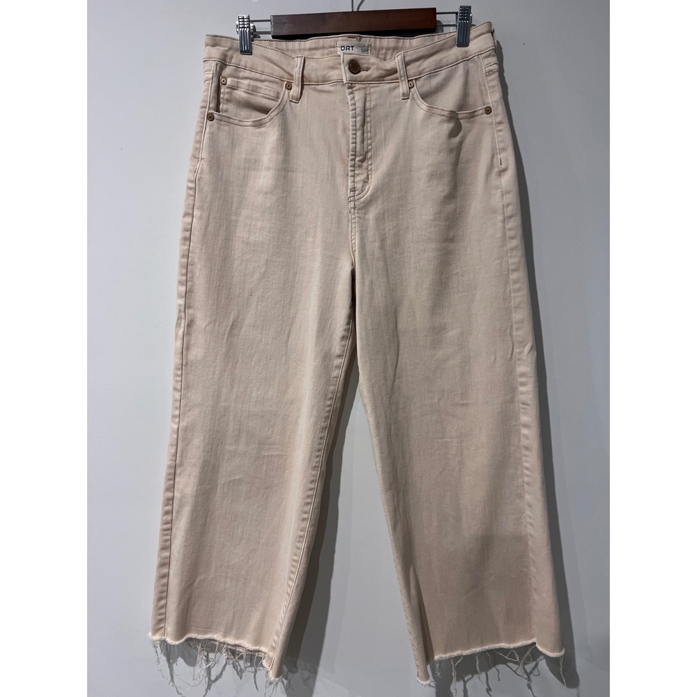 OAT New York Women's High Rise Wide Leg Raw Hem Jeans Cream Size 12/31 Earthy